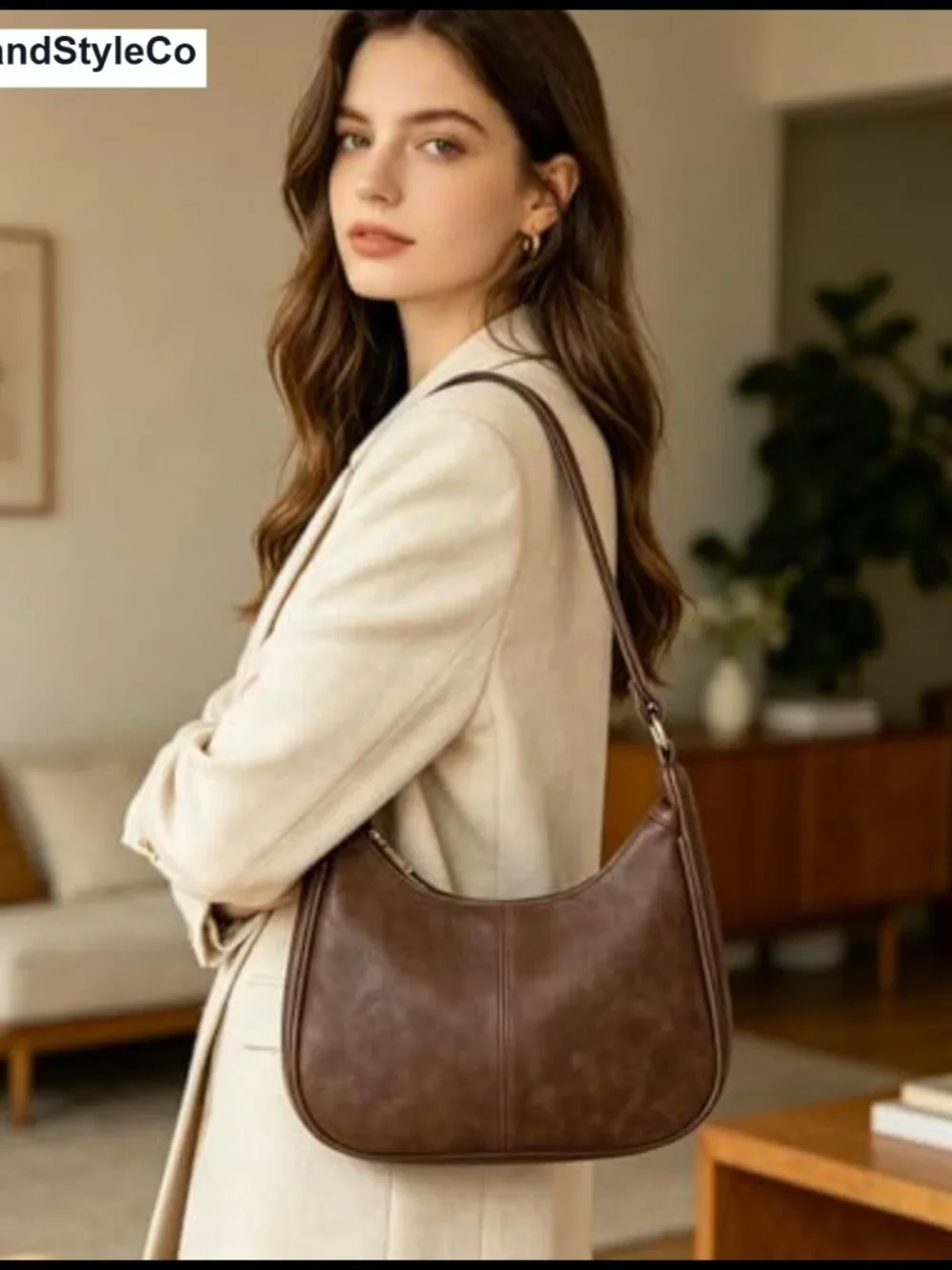 Soft Vegan Leather Hobo Shoulder Bag with Zippered Back Pocket